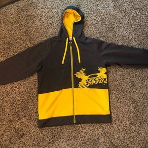 Zip Up Under Armour hoodie. Yellow and Grey. L